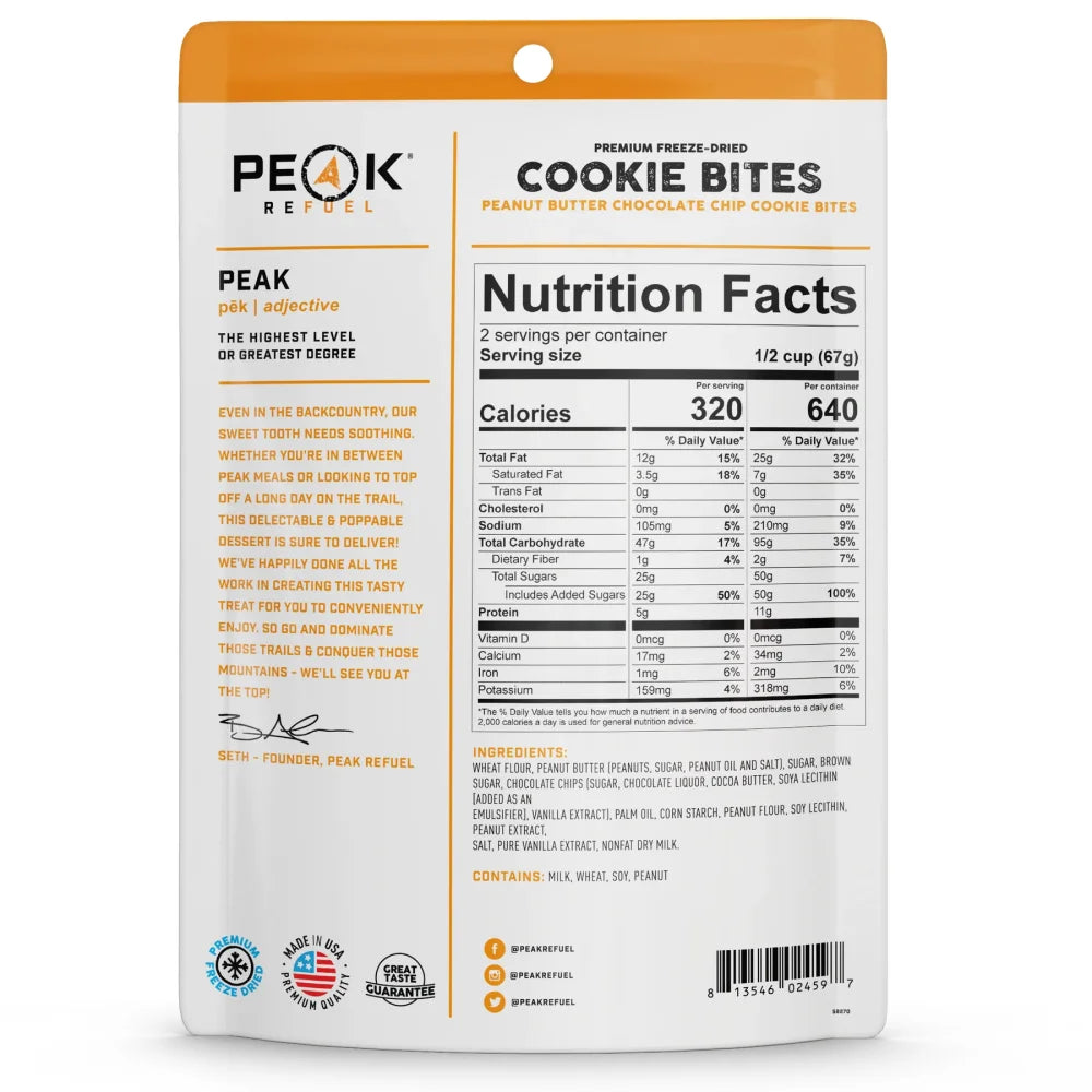 Back of Peak Refuel COOKIE BITES Pouch