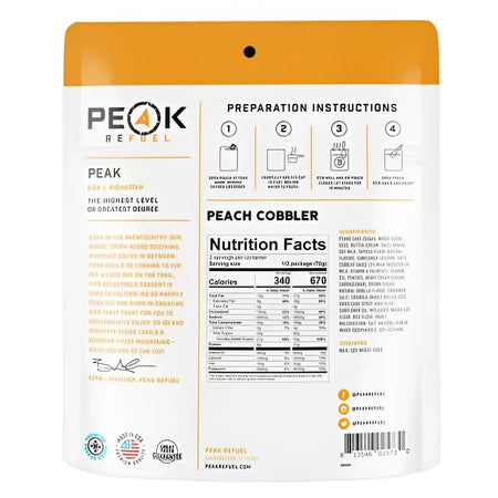 Back of Peak Refuel PEACH COBBLER Pouch