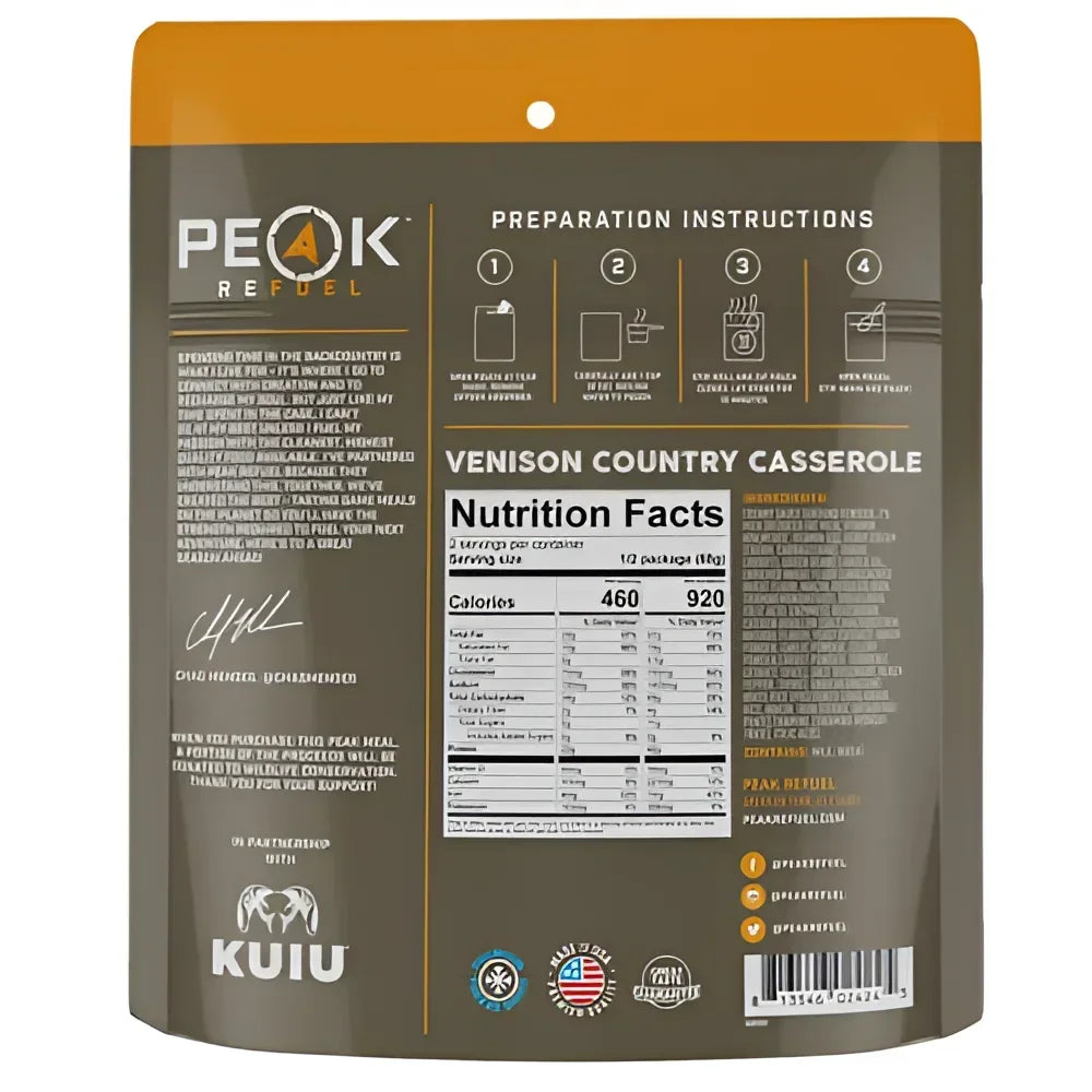Back of Peak Refuel Venison Country Casserole Pouch