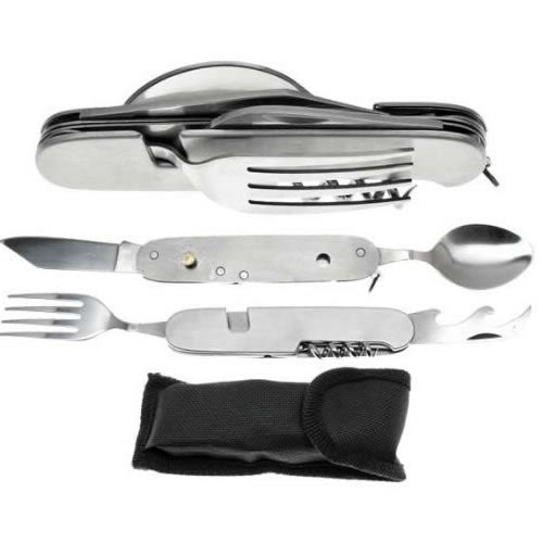 Utensil Knife Set - 7 in 1 Multifunctional Camping Tool with Pouch (Stainless Steel)